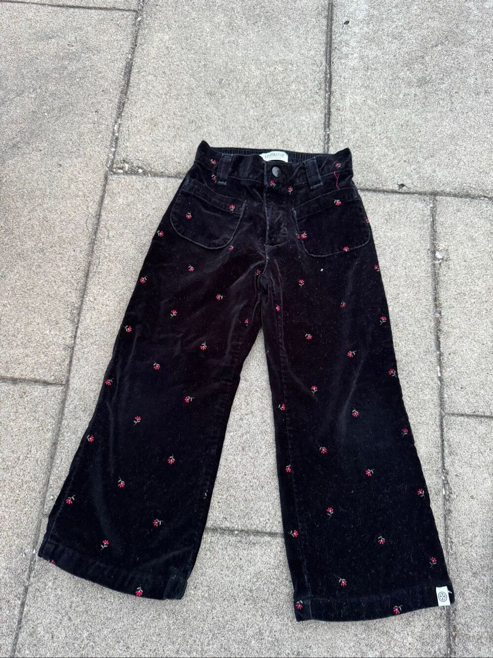 Y2K OshKosh Black Velvet Floral Embroidered Wide Leg Pants Girls 4T